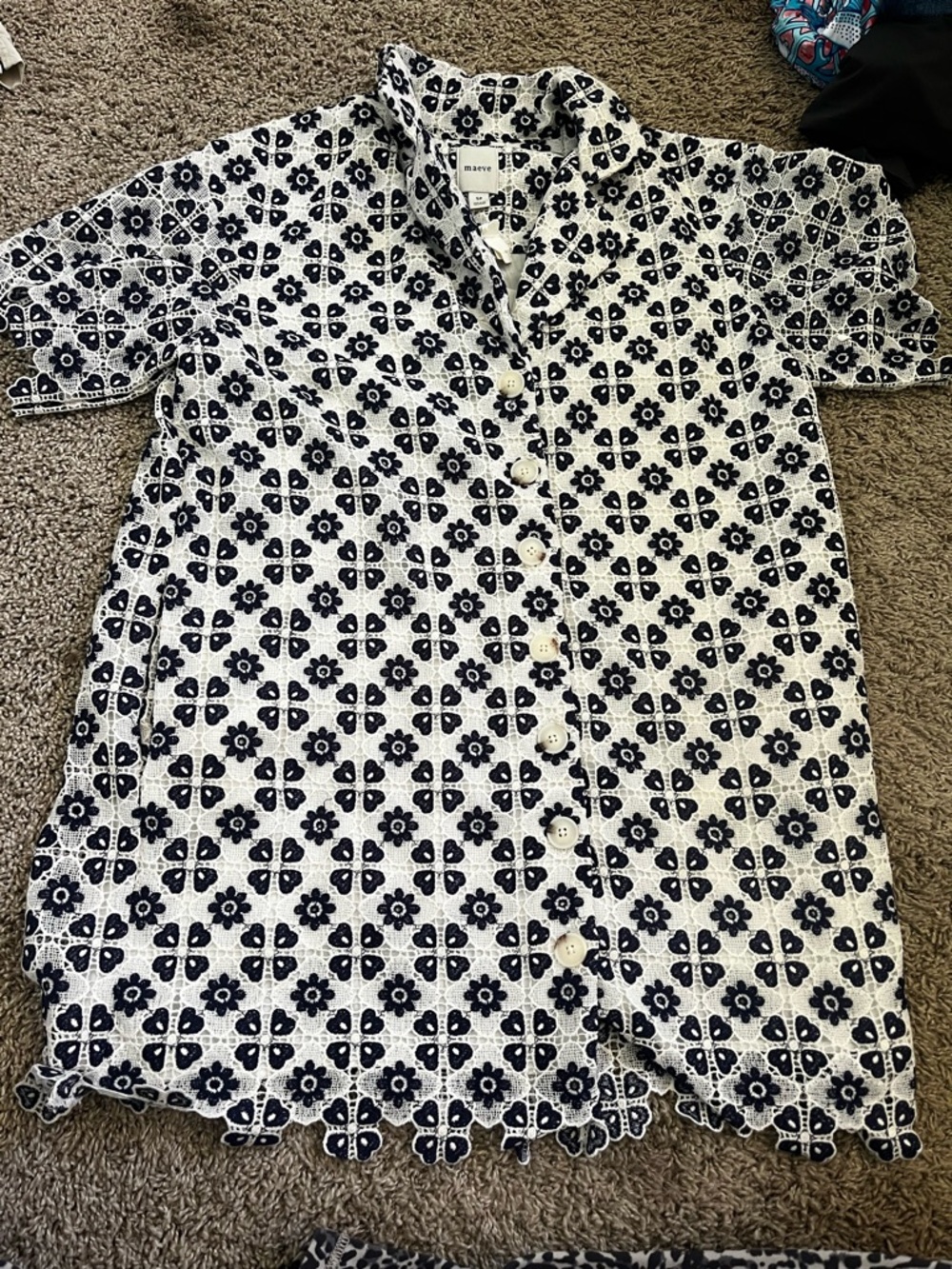 Women’s Navy and White Floral Button-Up dress